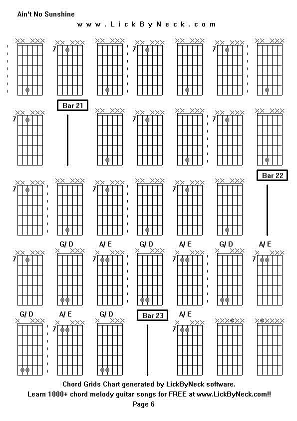 Chord Grids Chart of chord melody fingerstyle guitar song-Ain't No Sunshine,generated by LickByNeck software.